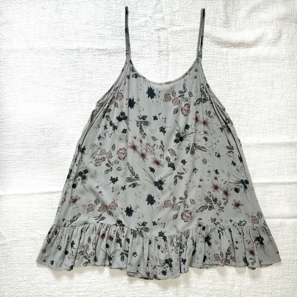 Easel Slate Blue Floral Spaghetti Strap Tunic Top - Women's Size Large